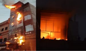 आतिशबाजी की चिंगारी से स्पोर्ट्स शॉप में लगी आग, दमकल की छह गाड़ियों ने डेढ़ घंटे में पाया